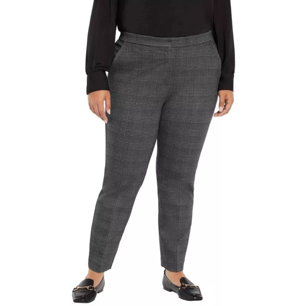 Banana Republic Womens 14 Dress Pants Charcoal Plaid Flat Front Stretch Slacks